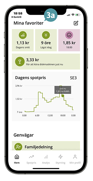 Skärmbild som visar appen hemvy